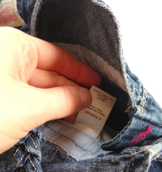 OSHKOSH Girls 2t denim shortalls bib overalls with braided trim - Picture 3 of 6